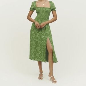 Reformation Inka Green Floral Midi Dress